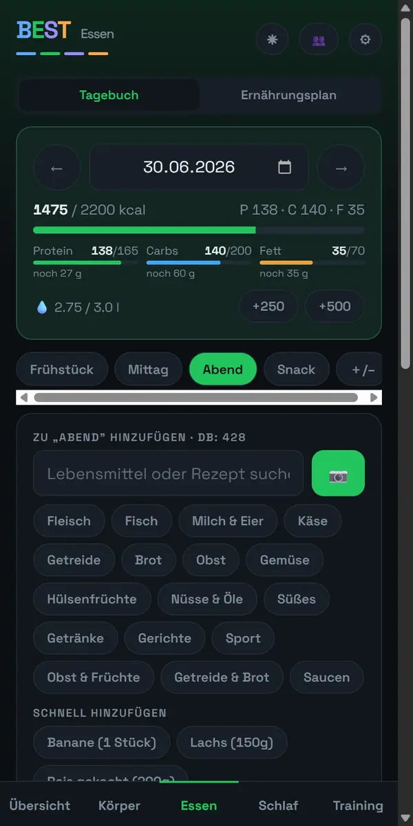 Ernährungs-Tagebuch mit Makros