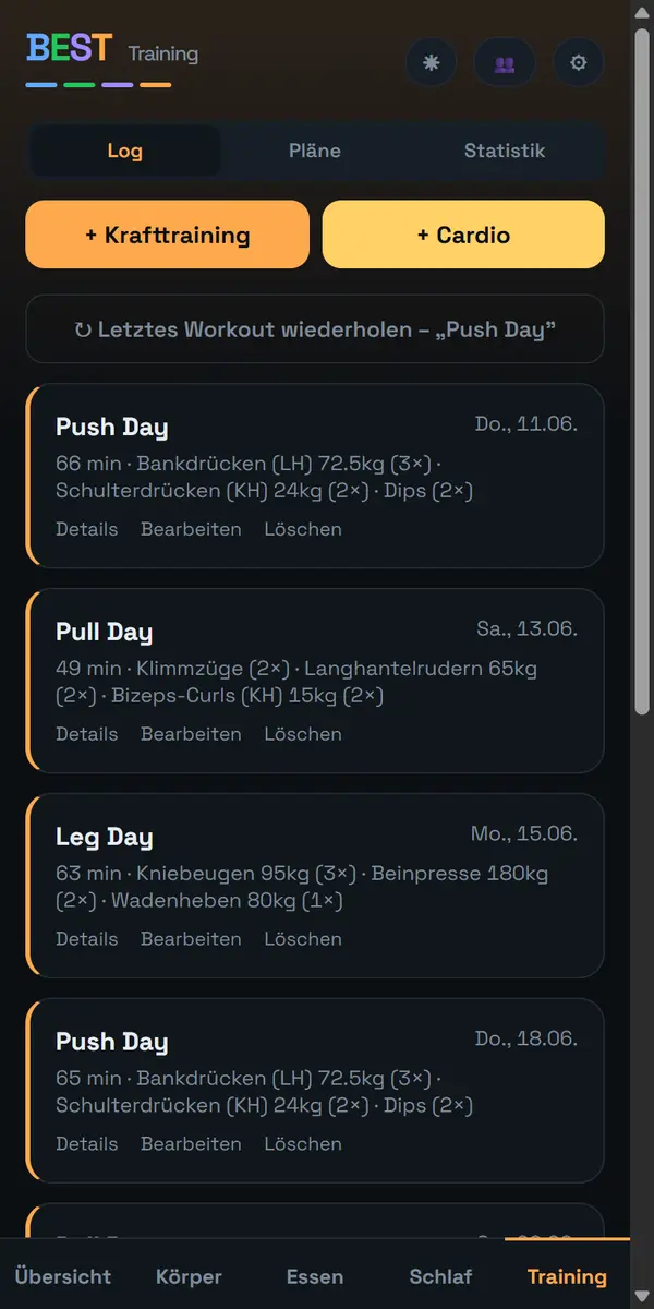 Training mit Plan und Sätzen